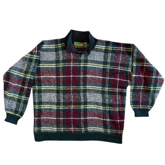 Vintage 80s OUTBACK RED Tartan Plaid Wool Sweater Large - Picture 1 of 10